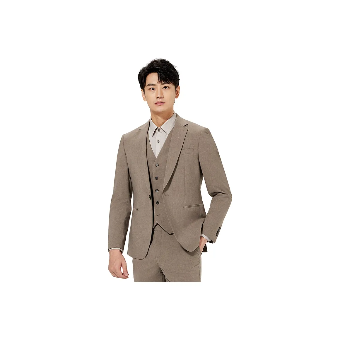 LESS IS MORE Бизнес-костюм Мужской Хаки Серый 25CXF121SA Топ+Жилет+Низ