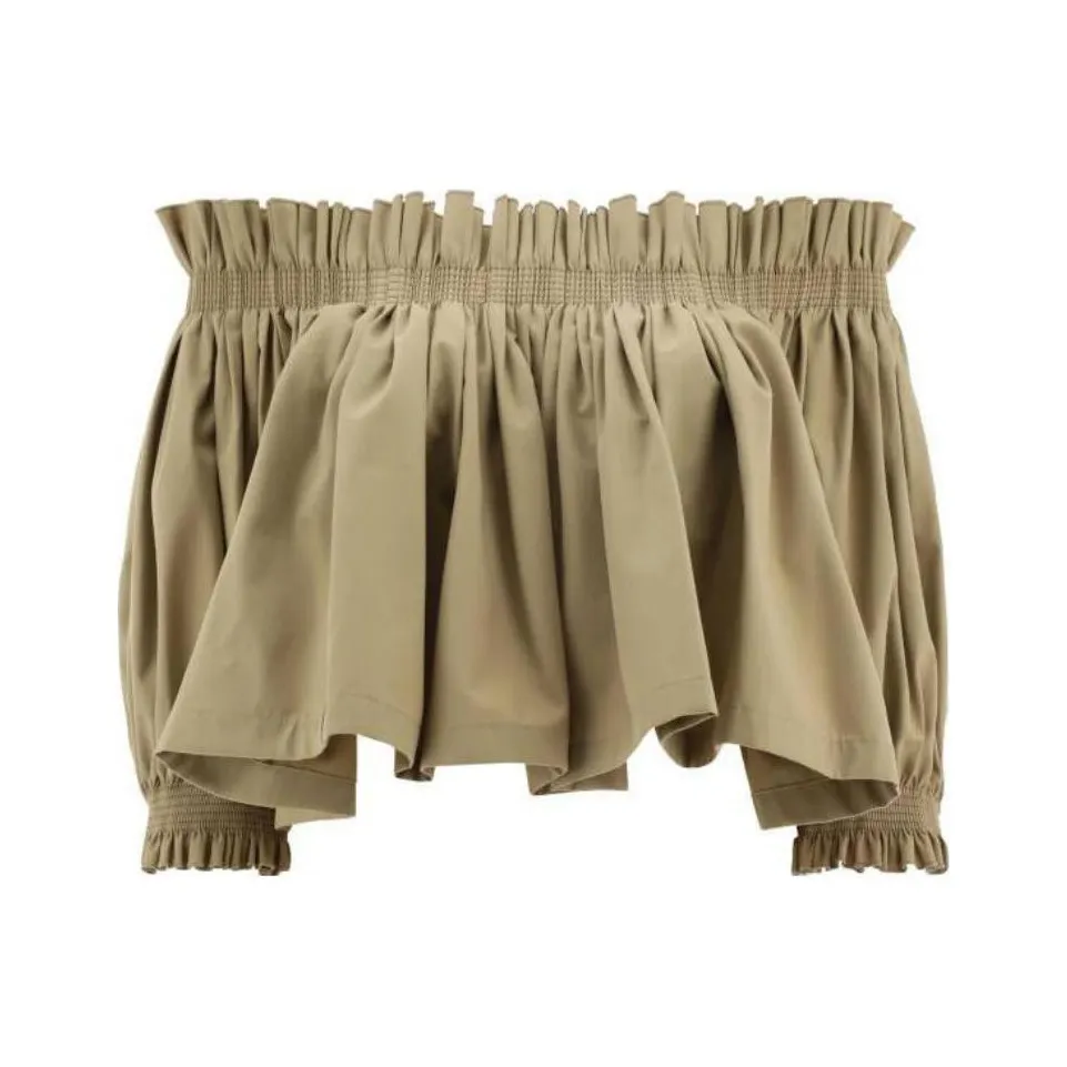 DIOR Gathered Puff Sleeved Cropped Blouse