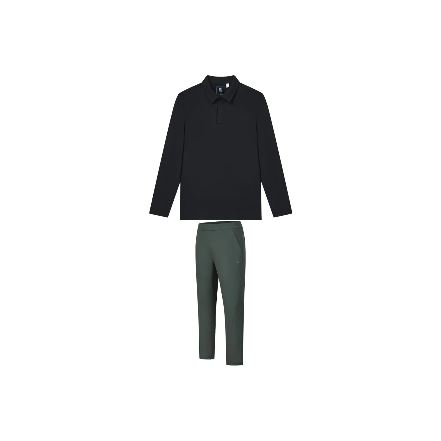 FILA Casual Sportswear Men's Clothing Sets Jet Black Polo Shirt+Pinecone Green Pants