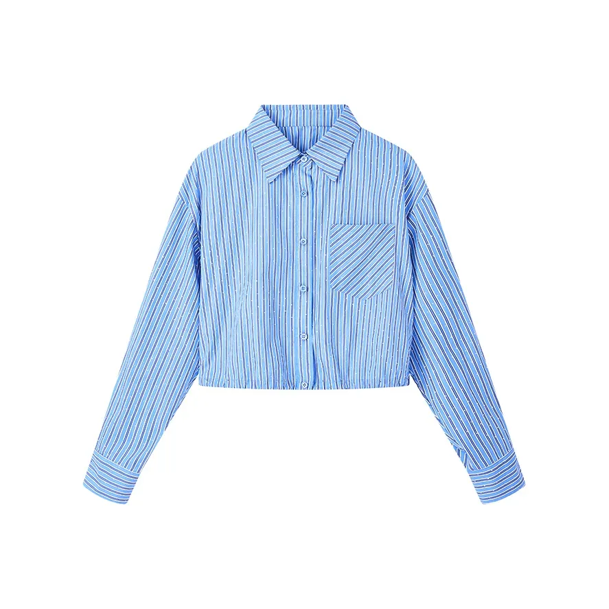 Yu Qianwen Рубашка Женская Синие Полосы Узор