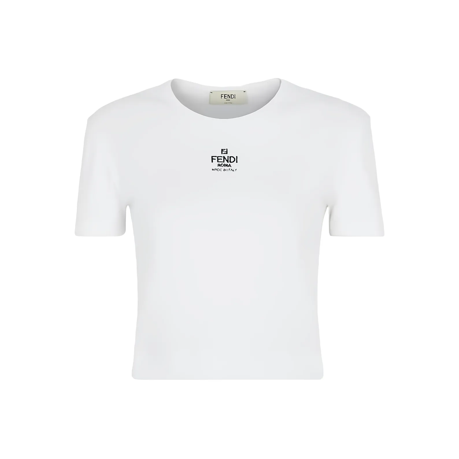 FENDI Logo Embroidered Crewneck Cropped T Shirt