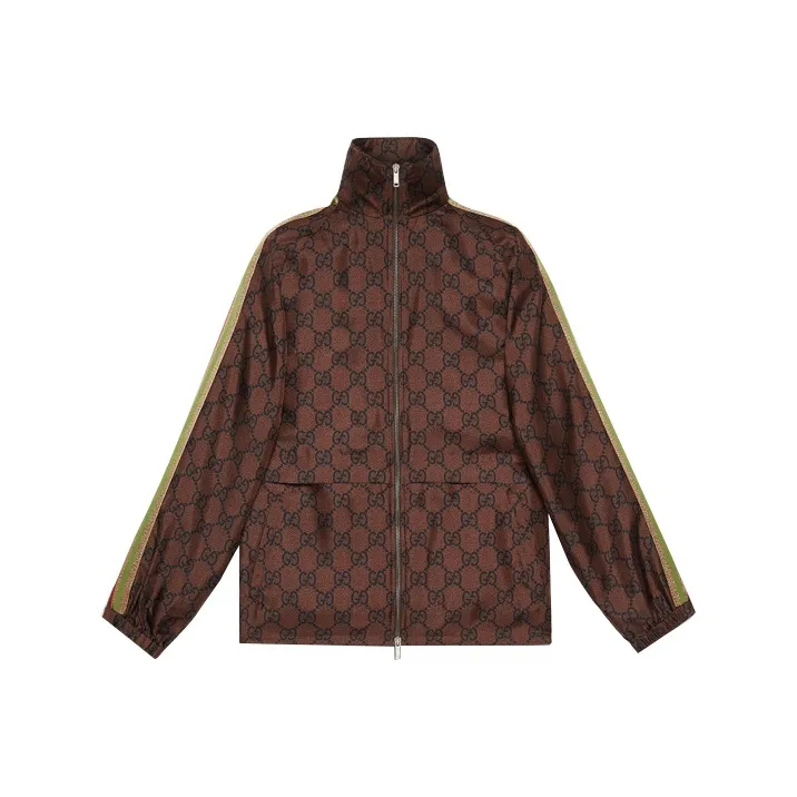 GUCCI Gg Supreme Print Silk Zip Up Jacket 'Brown/Black'