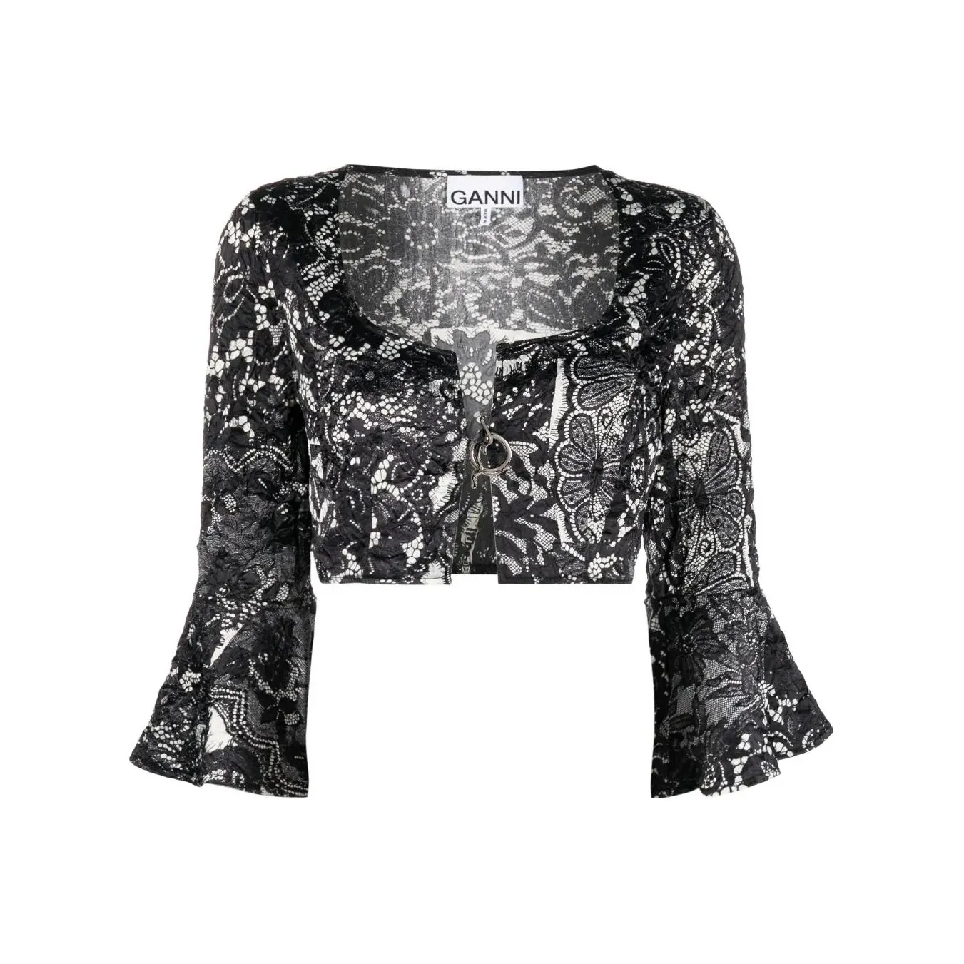 GANNI Scoop Neck Cropped Lace Blouse