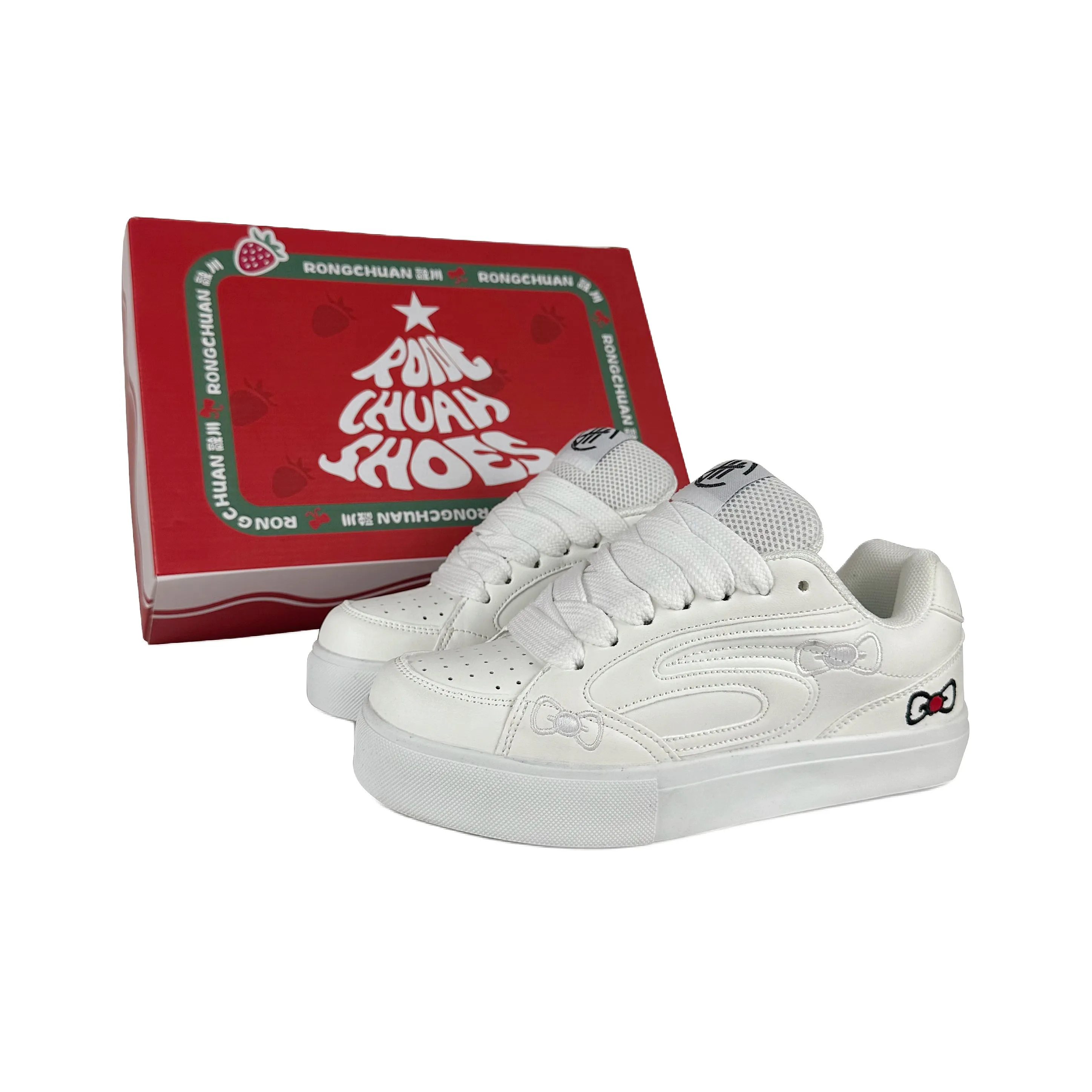 Rongchuan Slip-resistant Abrasion-resistant Lightweight Увеличивающие высоту Низкие кеды для скейтбординга Унисекс Все-белые