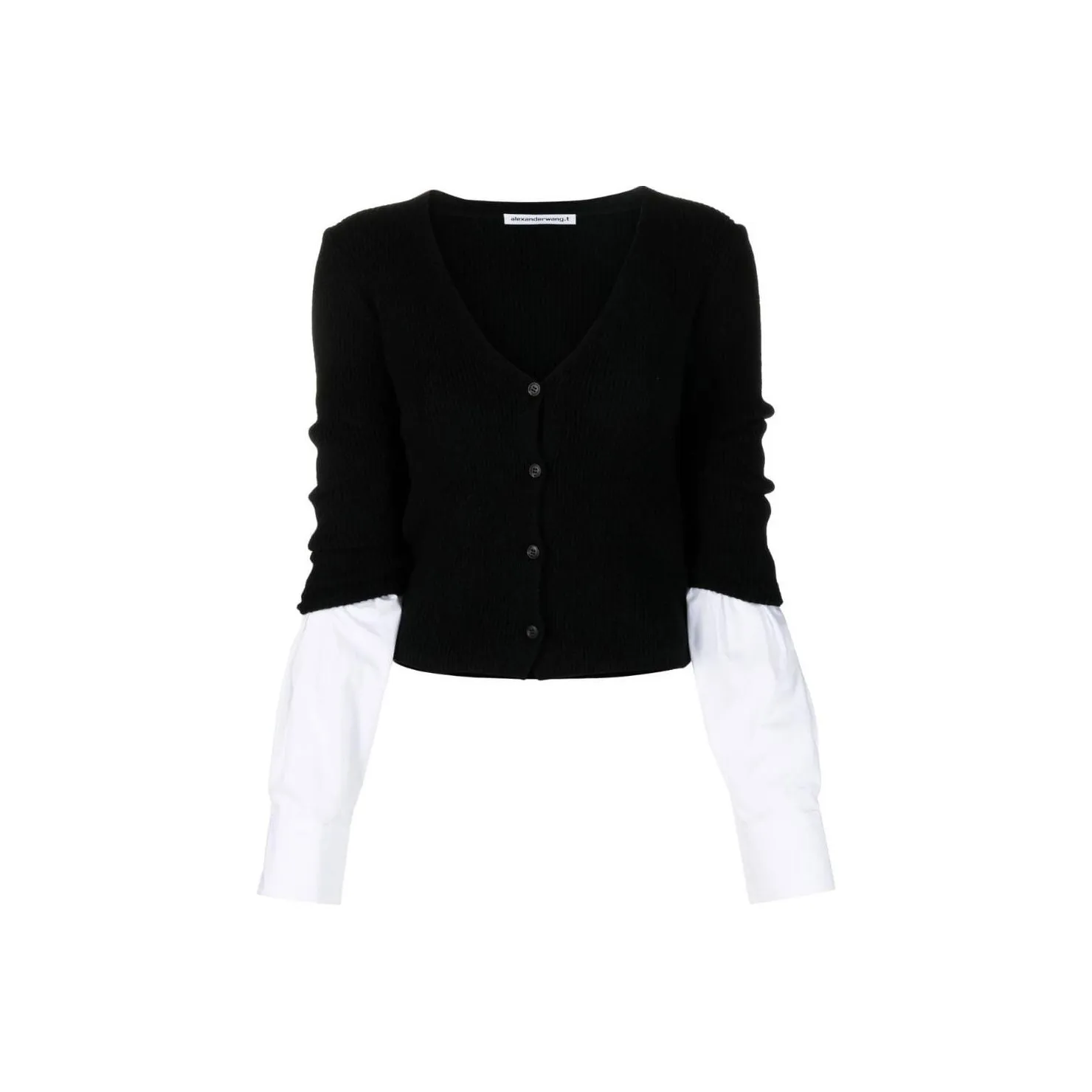 T By Alexander Wang Ribbed Compact Cotton Cuff Cardigan Shirt Black/White