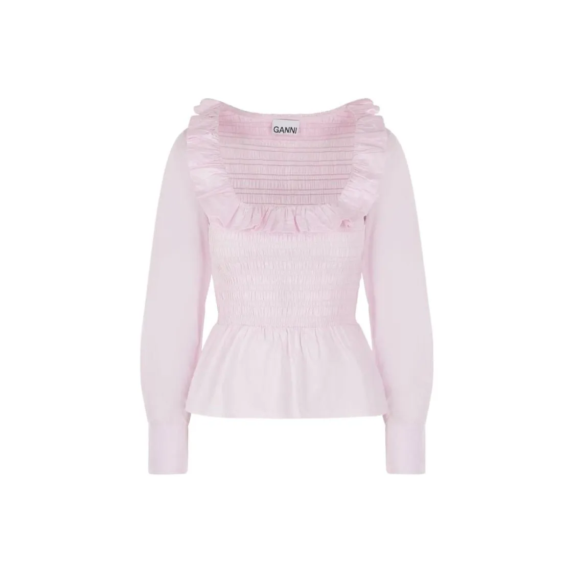 GANNI Ruffled Poplin Smock Blouse