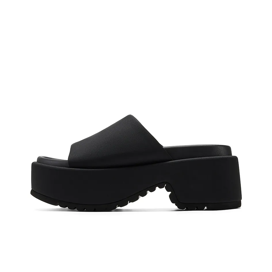 GG CC Slip Resistant Abrasion Resistant Амортизация Каблук клин Слипоны Женские Черный