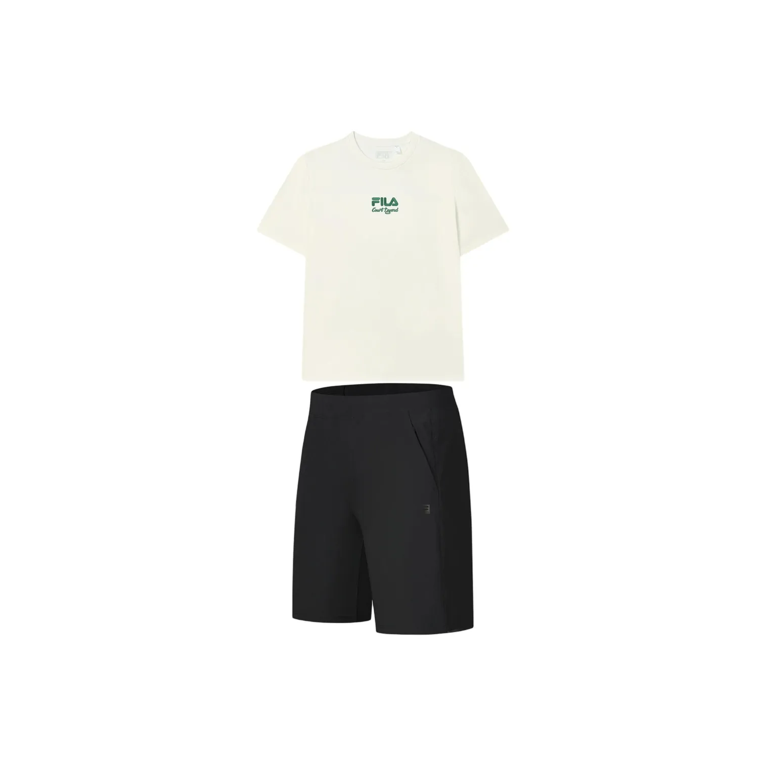 FILA Casual Sportswear Men's Clothing Set Sweet Milk White Top+Pitch Black Shorts