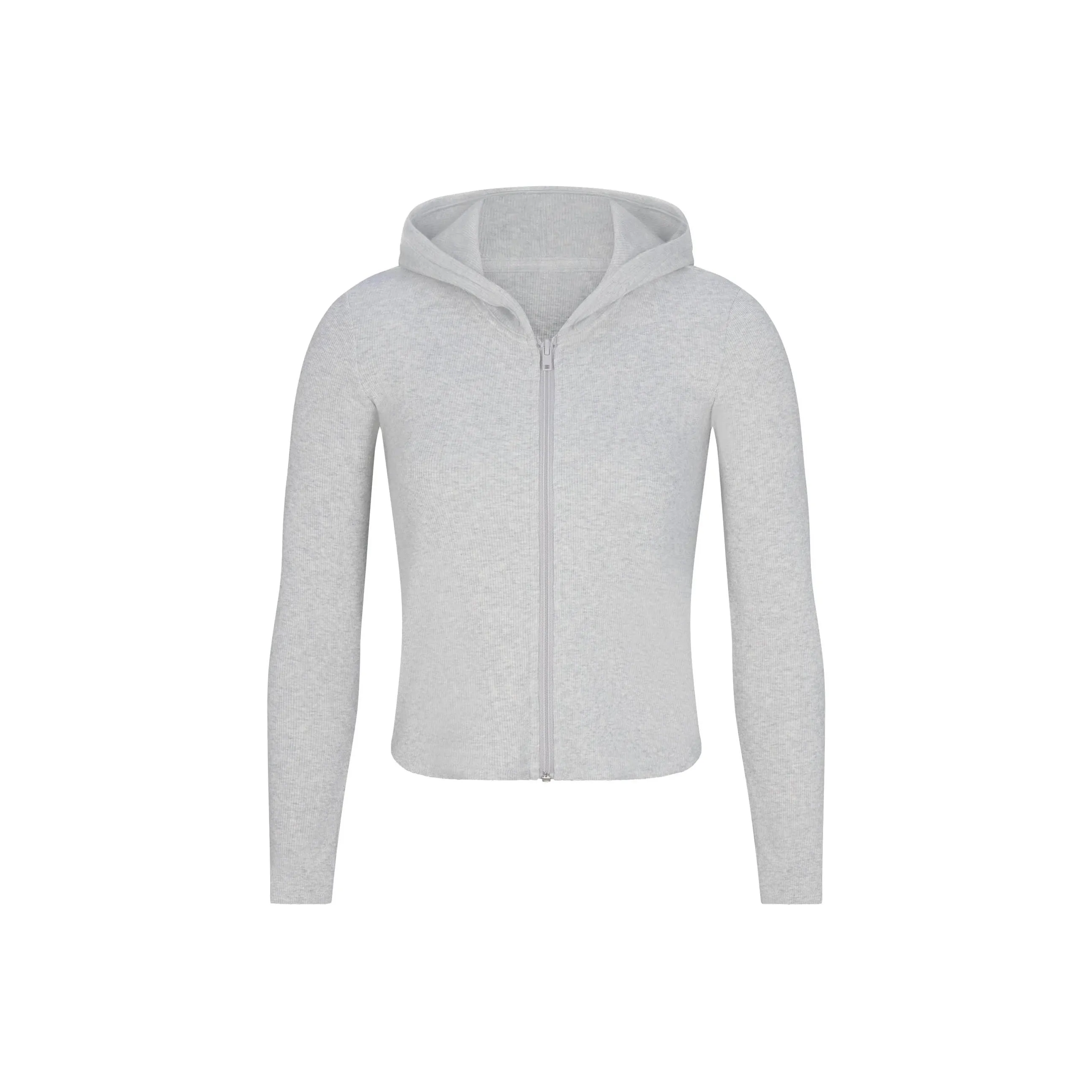 SKIMS FW24 Cotton Collection COTTON RIB ZIP UP HOODIE Sweatshirt Women's Light Heather Gray