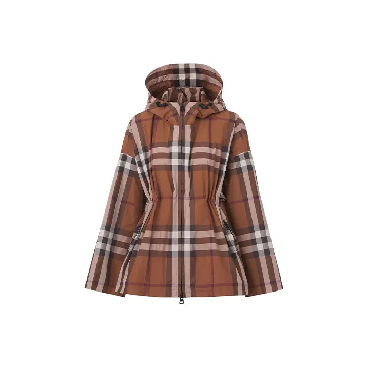 Burberry Woman Traditional Check Motif Nylon Jacket Brown