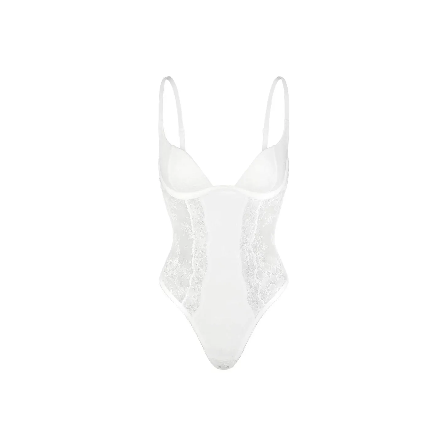 SKIMS ULTRA FINE LACE LINED PLUNGE BODYSUIT Jumpsuit Women's MARBLE/Marble