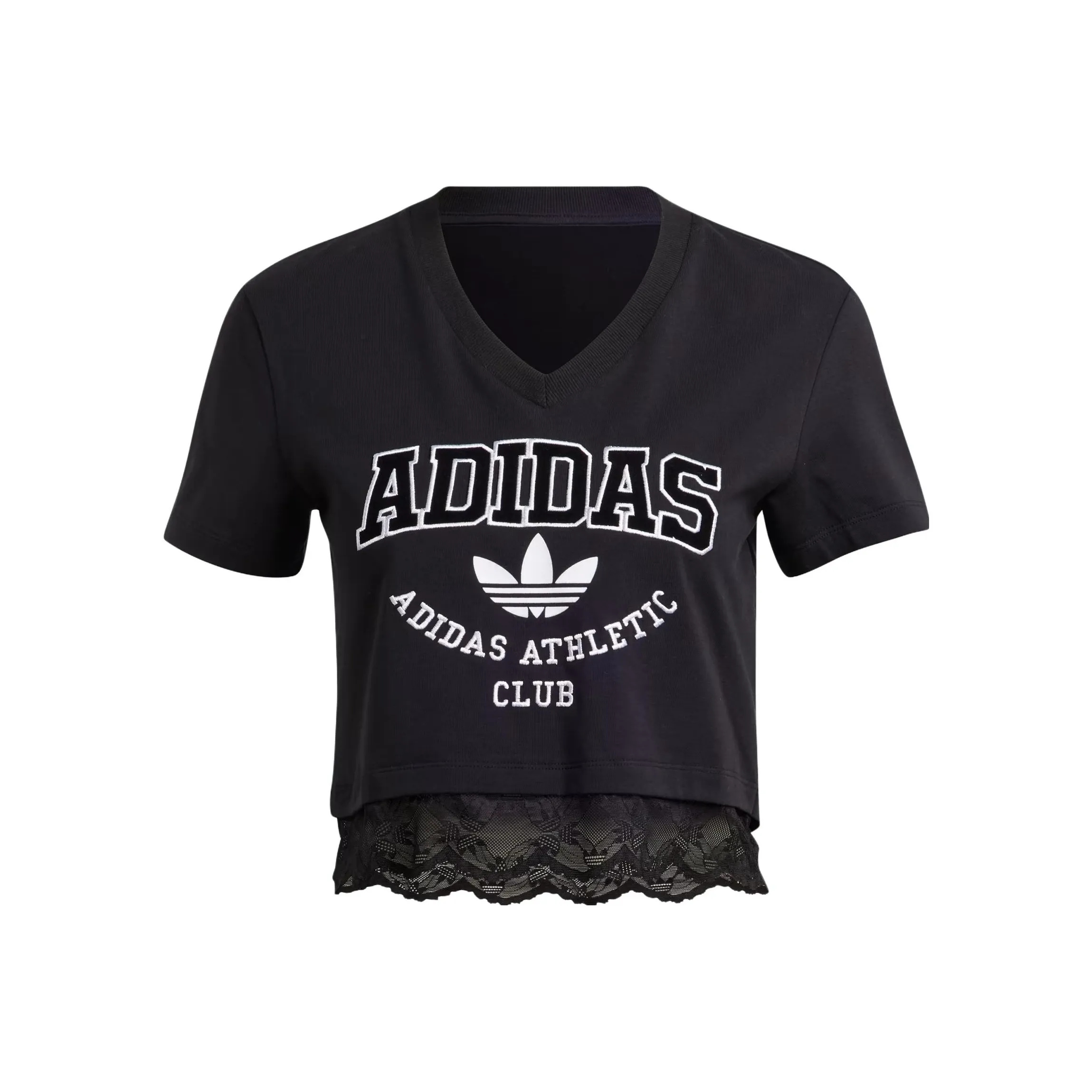 adidas originals Cropped Lace Trim Tee Black