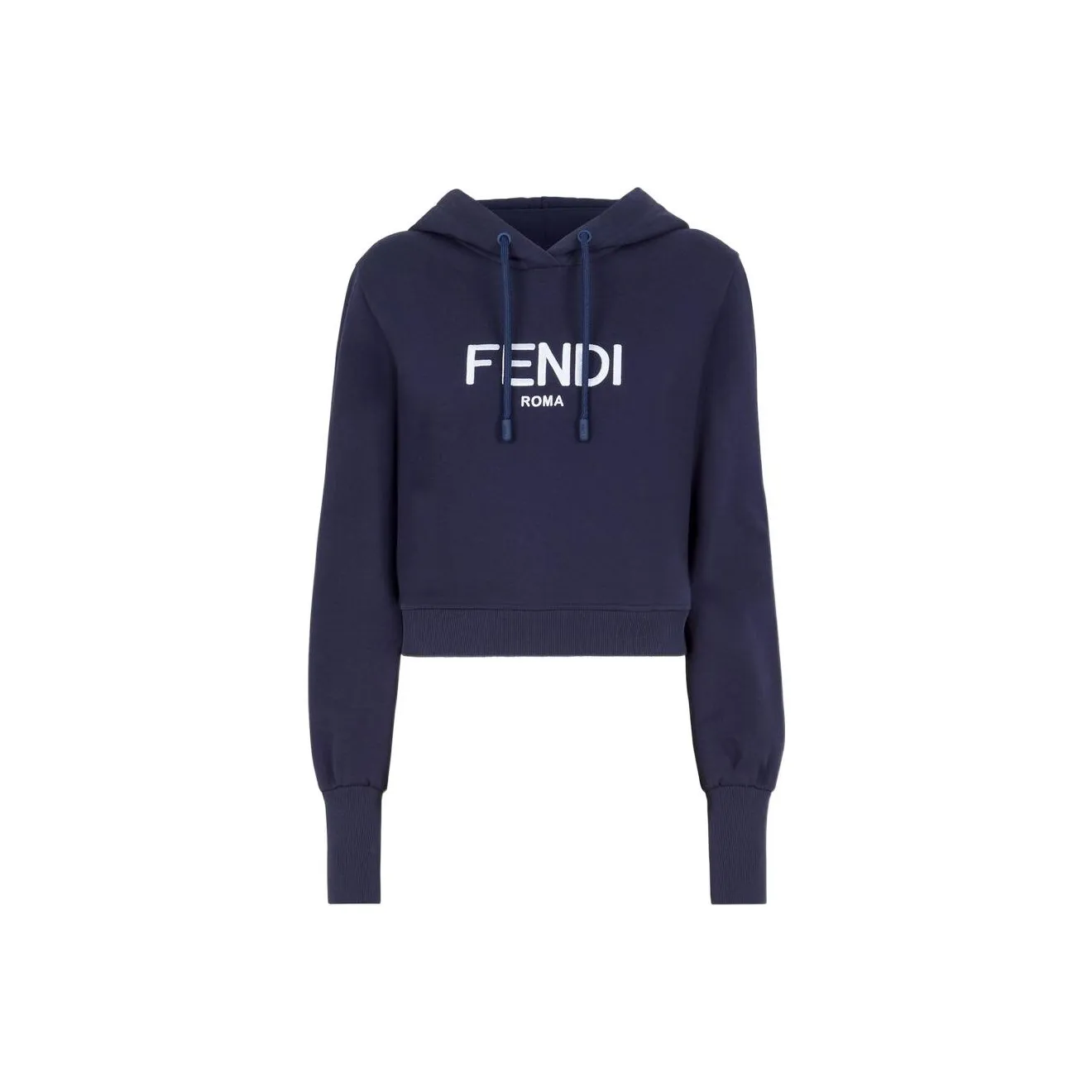 FENDI Logo Embroidered Drawstring Cropped Hoodie