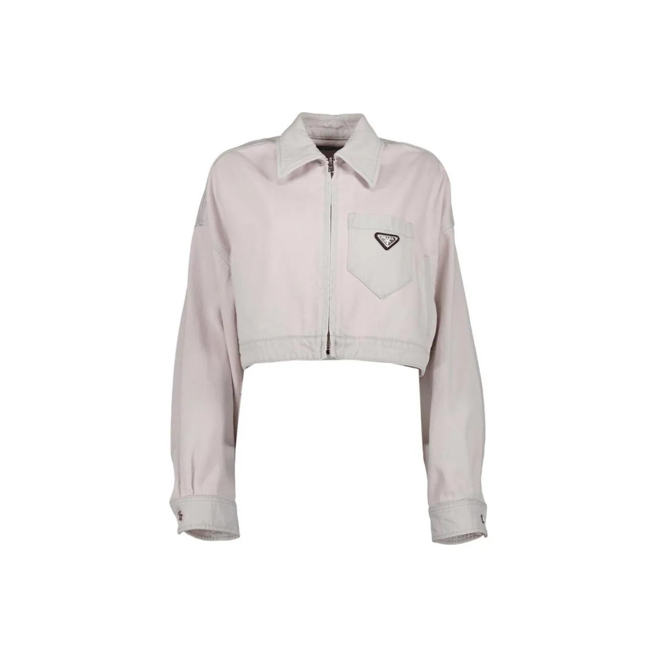 PRADA Logo Plague Cropped Denim Jacket Pink