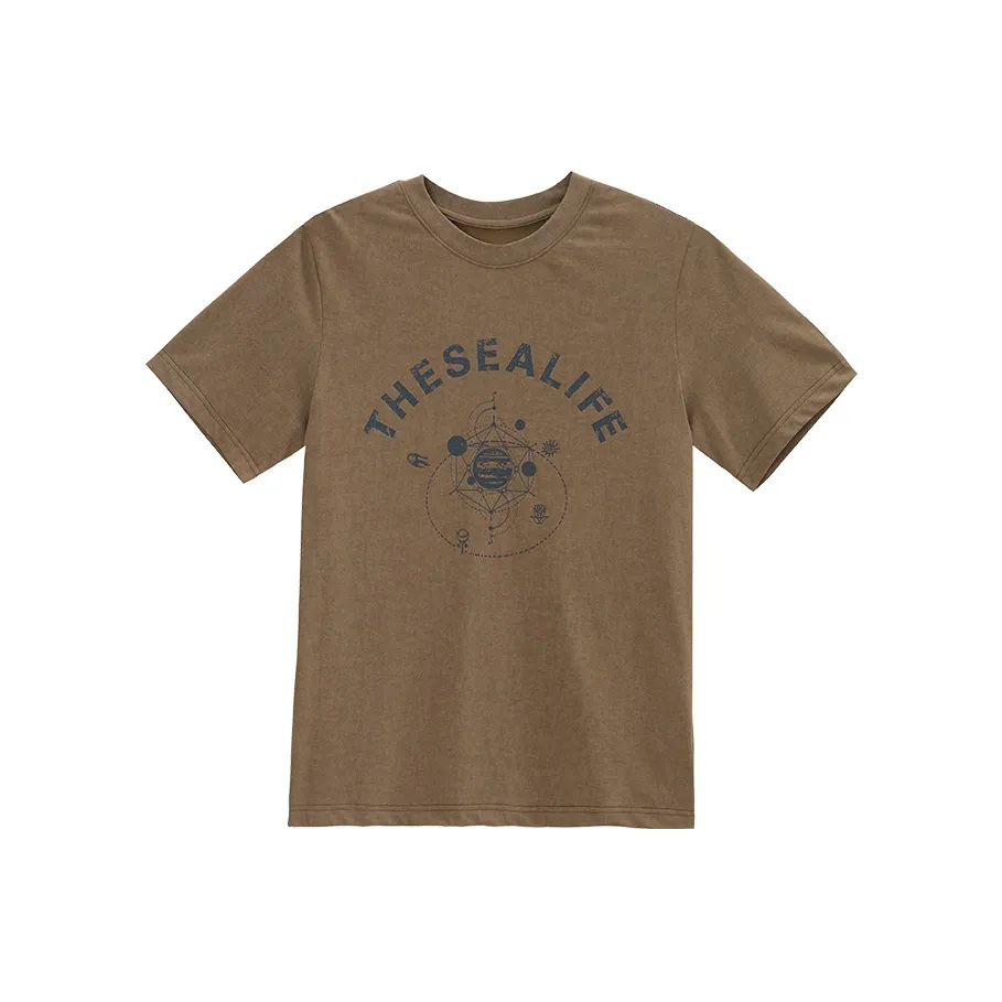 THE SEA LIFE Рукав с оборванным плечом T-рубашка Женская Каштановый