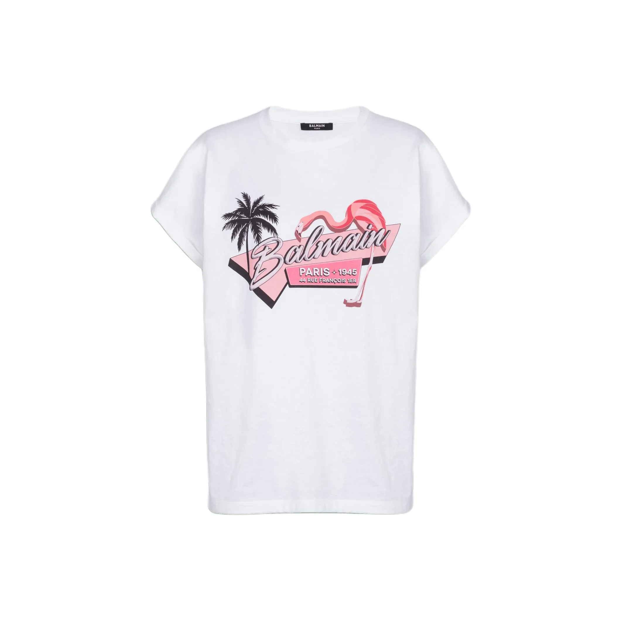 BALMAIN Flamingo print Cotton T shirt