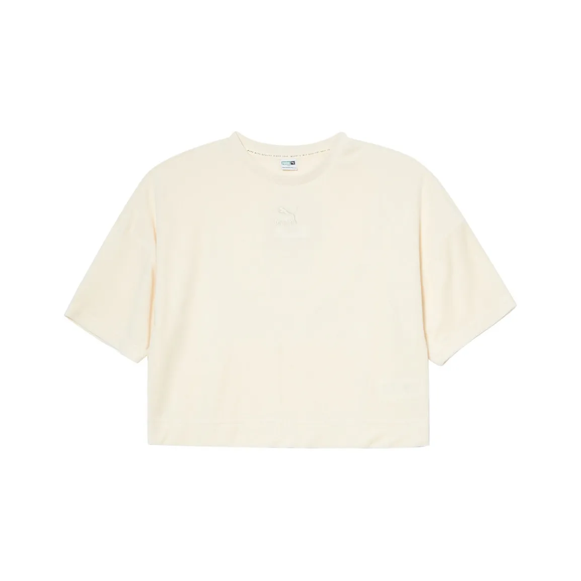 PUMA Drop Shoulder Sleeve T Shirt Women's Cotton Linen Blend Natural