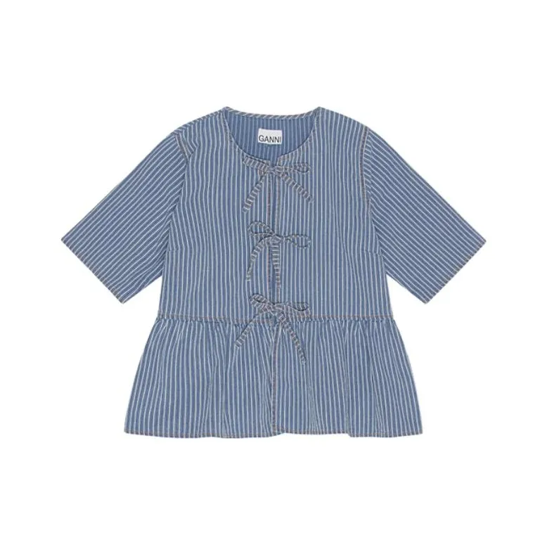 GANNI Рубашка Женская Средняя Темно-синяя Серая