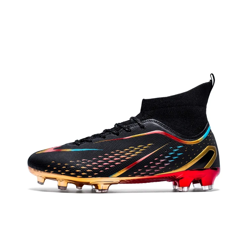 Binary FG Твердый грунт Амортизация Устойчивость к истиранию Легкий Противоскользящий Футбольные бутсы Унисекс Черный Золотой