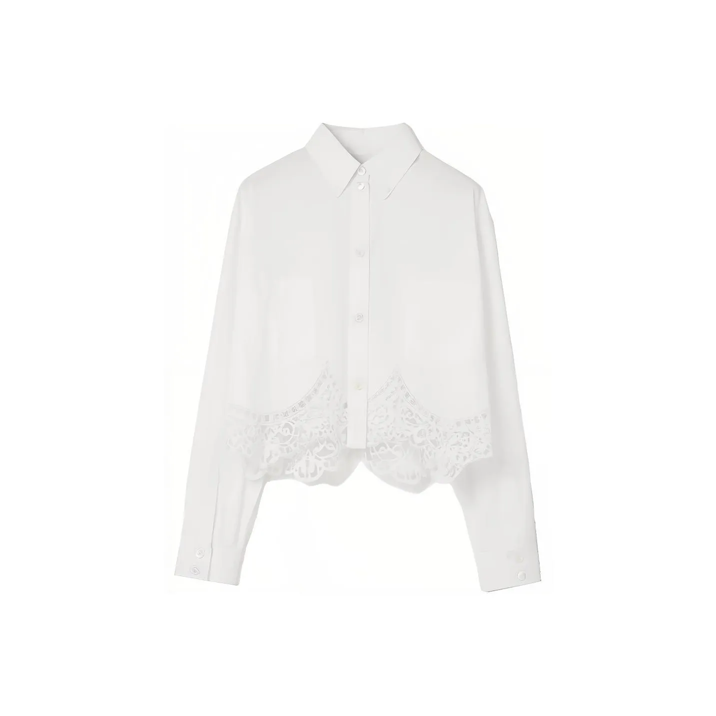 Burberry SS23 Women's Cropped Macramé-Lace Shirt White
