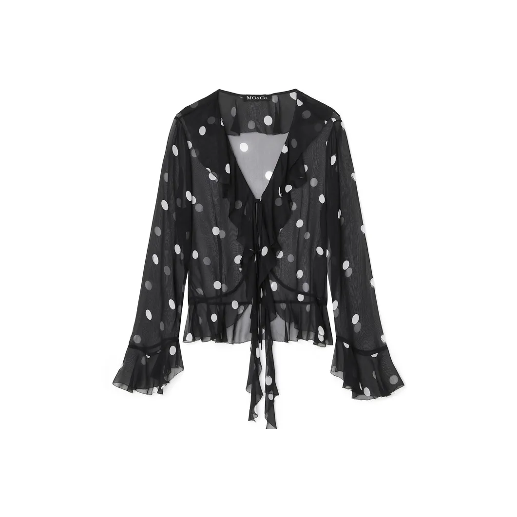 MO&CO Shirts Women's Black White Polka Dot