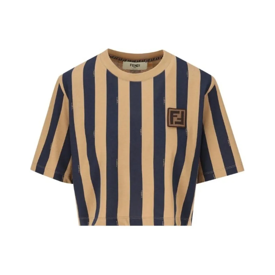 FENDI Striped Crewneck T Shirt