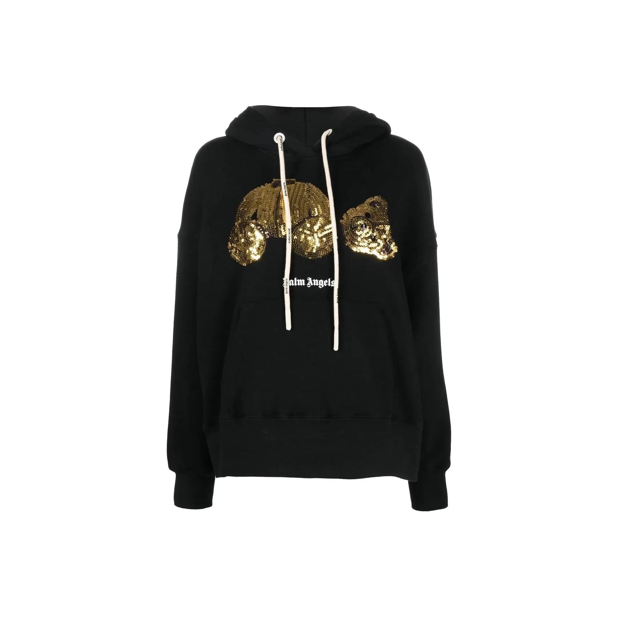 PALM ANGELS Sequined bear Oversized Hoodie