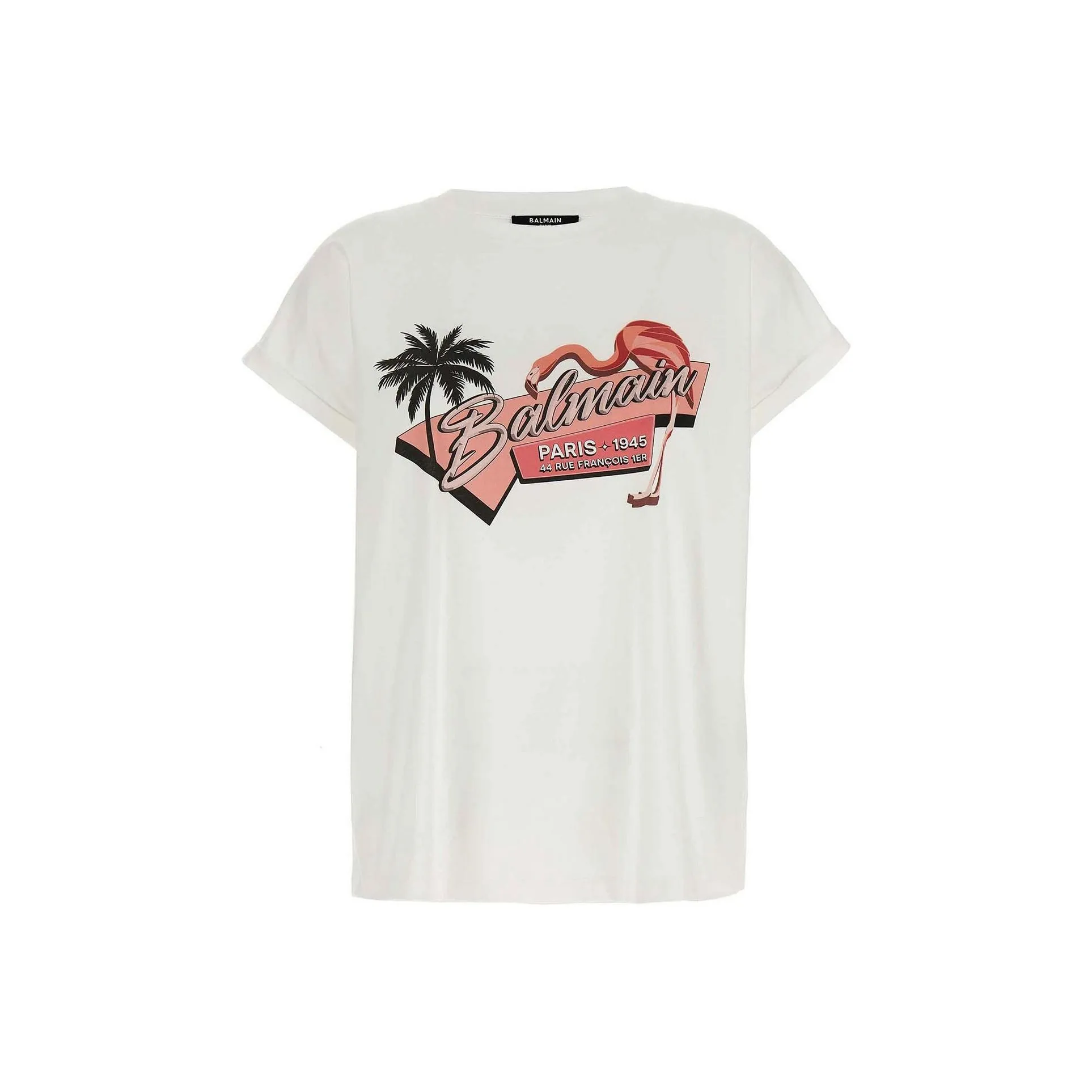 BALMAIN Flamingo Logo Printed T Shirt