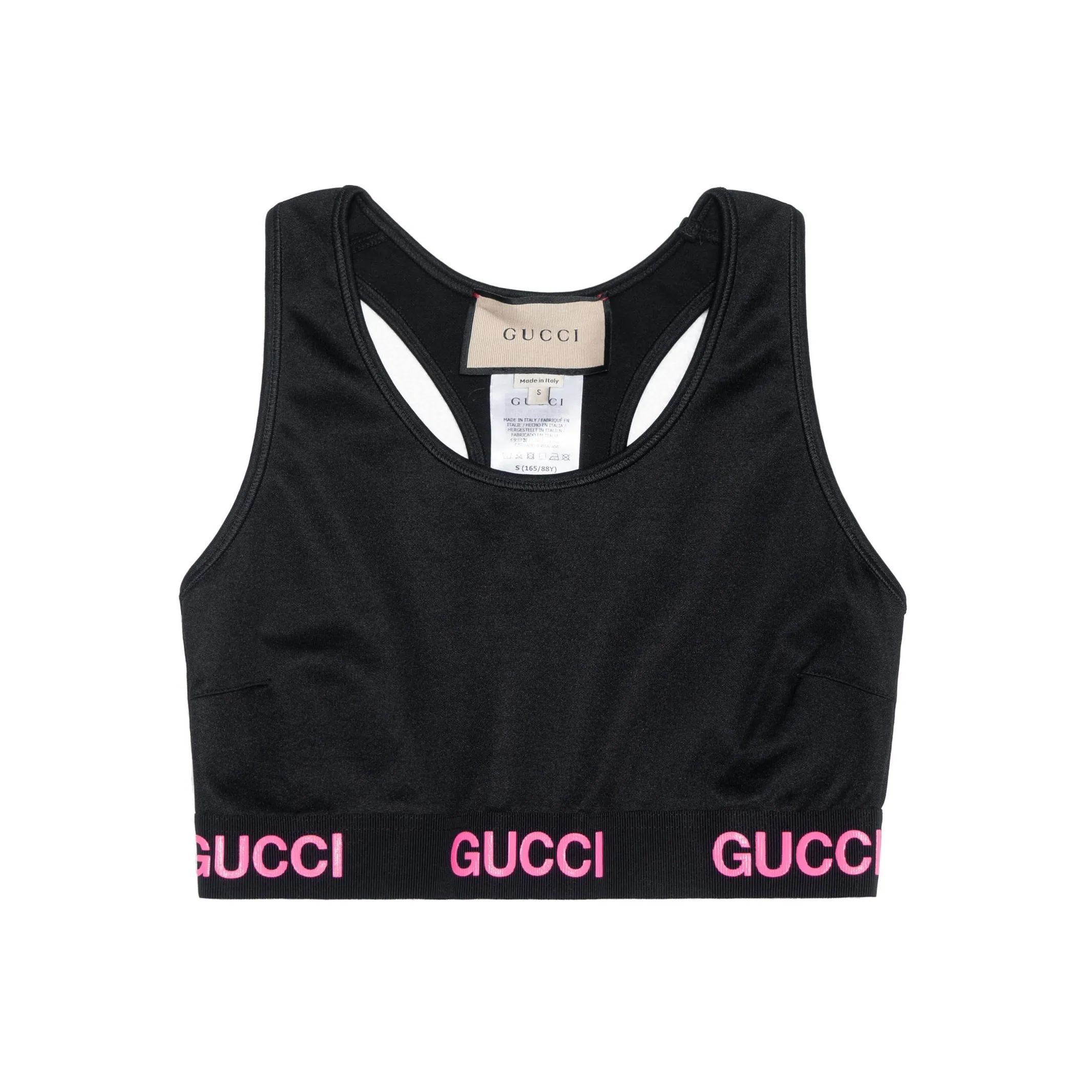 GUCCI Logo Jacquard Crop Top Black Pink