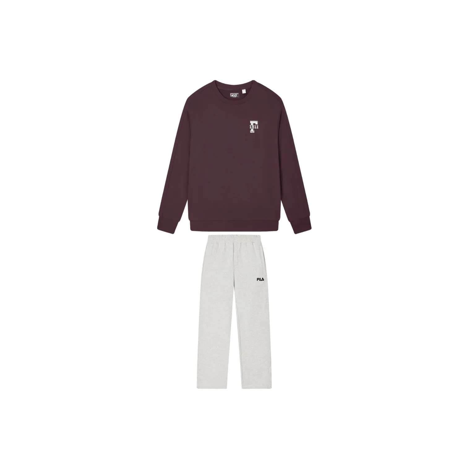 FILA Casual Sportswear Men Set Earth Umber Top+Moon Mirage Gray Pants