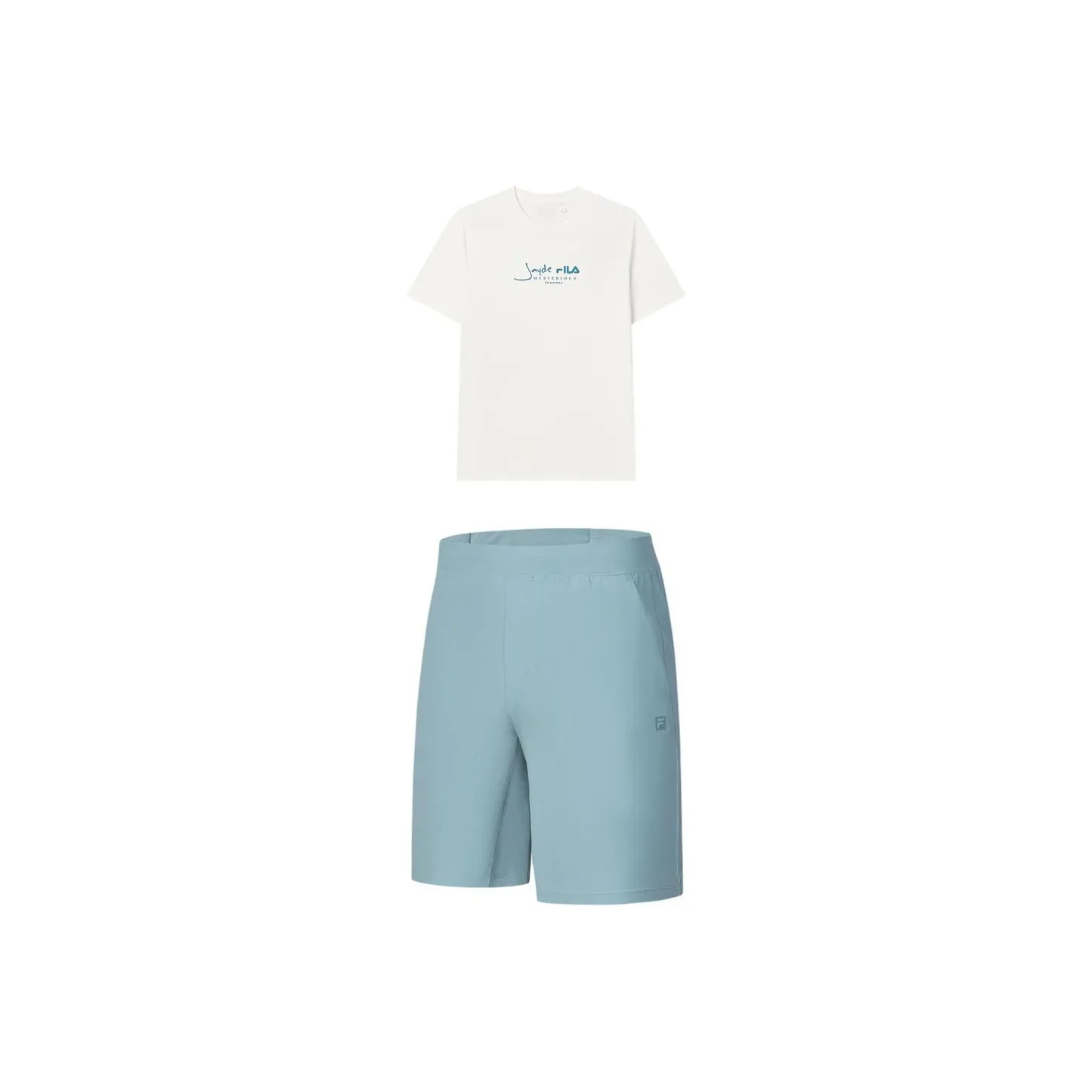 FILA Casual Sportswear Men's Clothing Sets Cloud White Top+Lark Blue Shorts