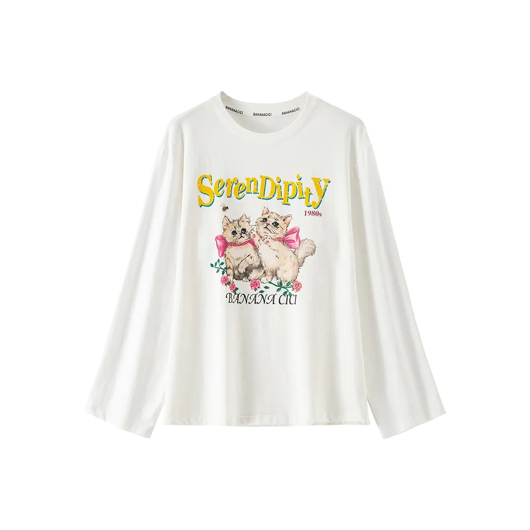 BANANA CICI Drop Shoulder Sleeve T Shirt Women's White