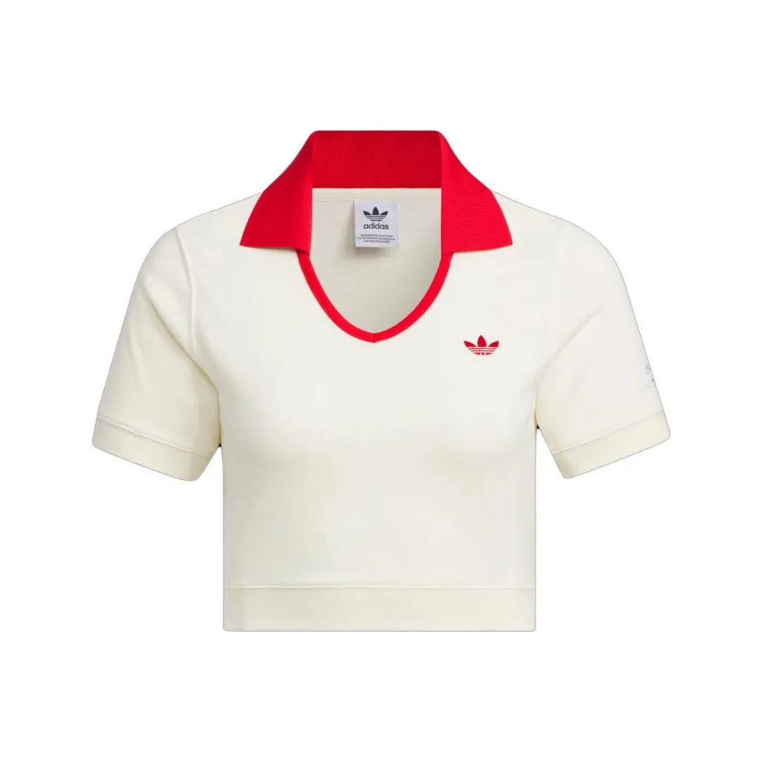 adidas originals X Notitle FW23 Contrast V Neck Crop Polo Shirt 'Off White'