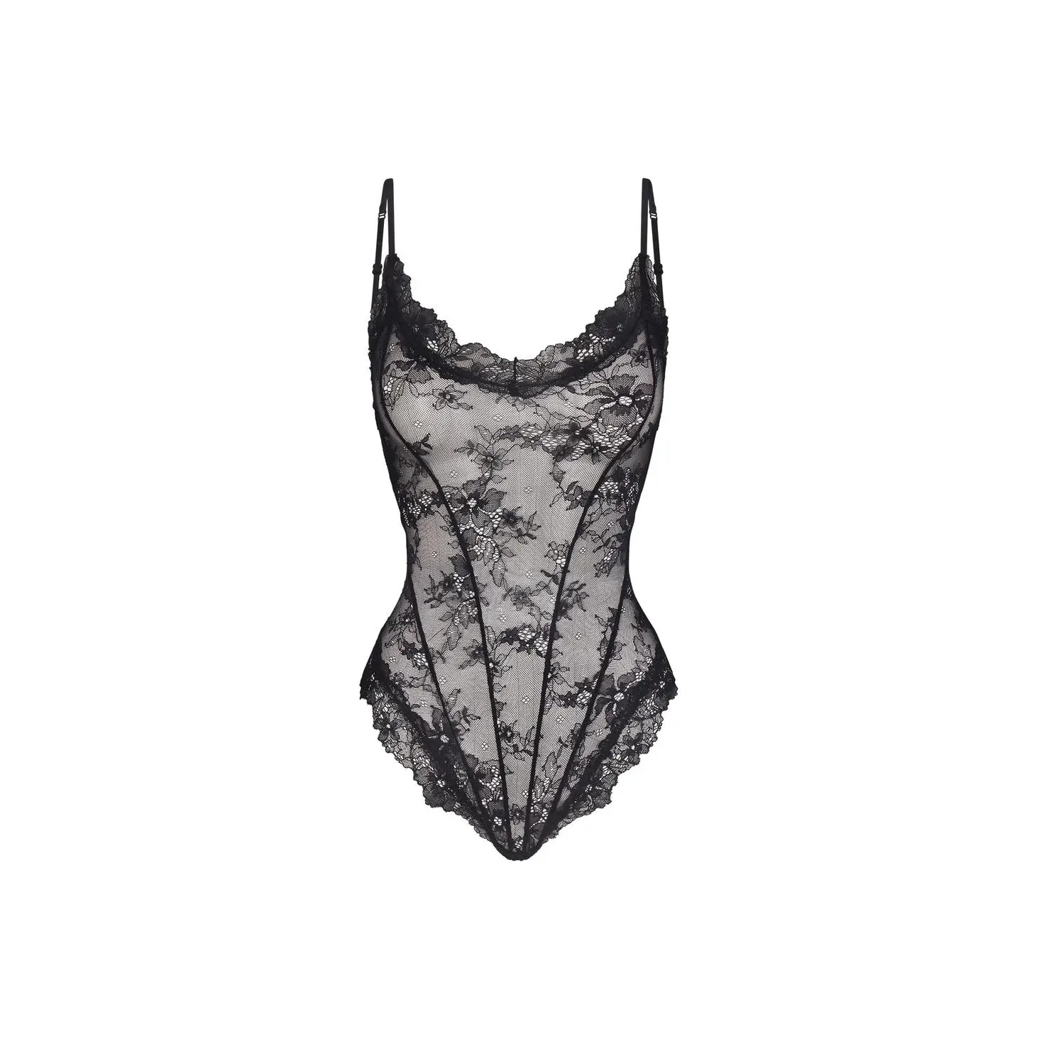 SKIMS ULTRA FINE LACE TEDDY Bodysuits Women's ONYX/Onyx