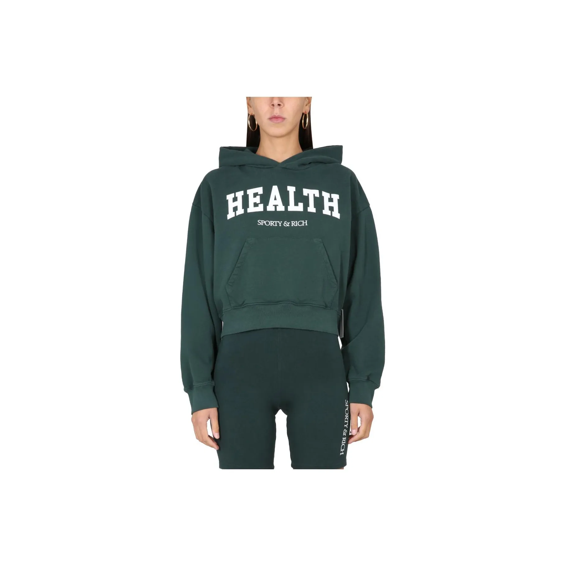 SPORTY & RICH Logo Printed Cropped Hoodie