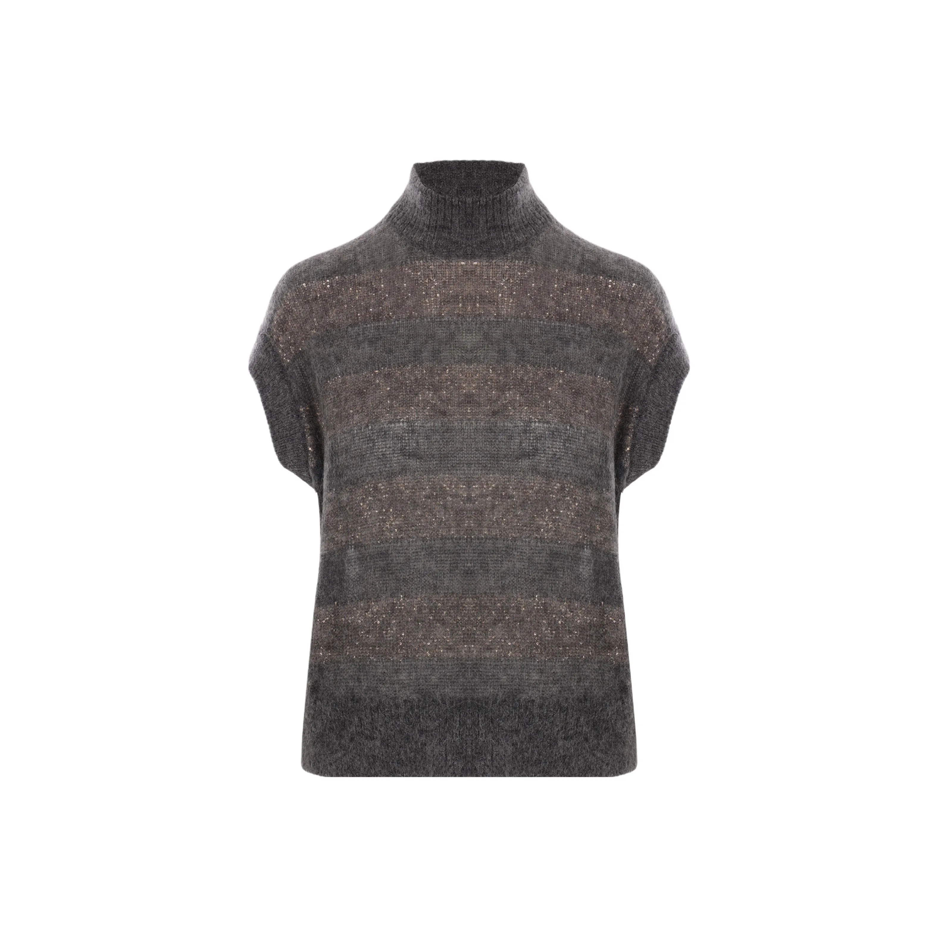 Brunello Cucinelli Sequin Embellished High Neck Striped Vest