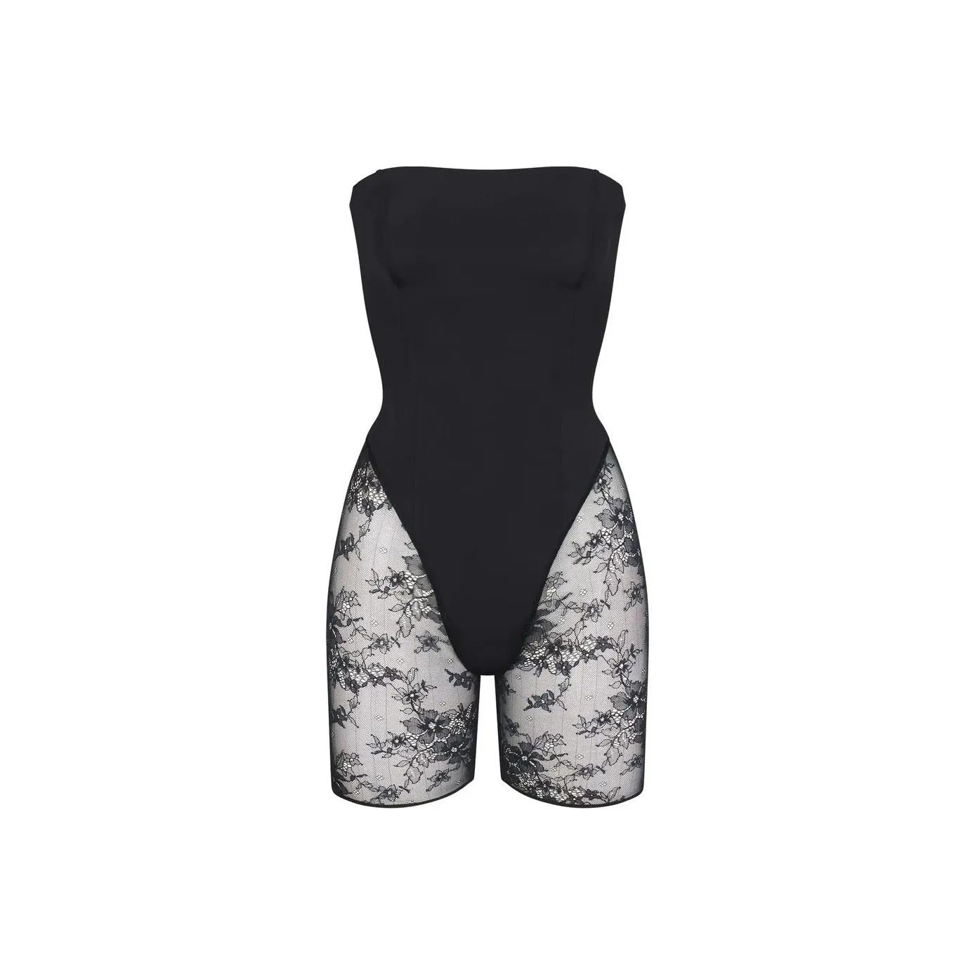 SKIMS ULTRA FINE LACE STRAPLESS ONESIE Jumpsuit Women's ONYX/Onyx
