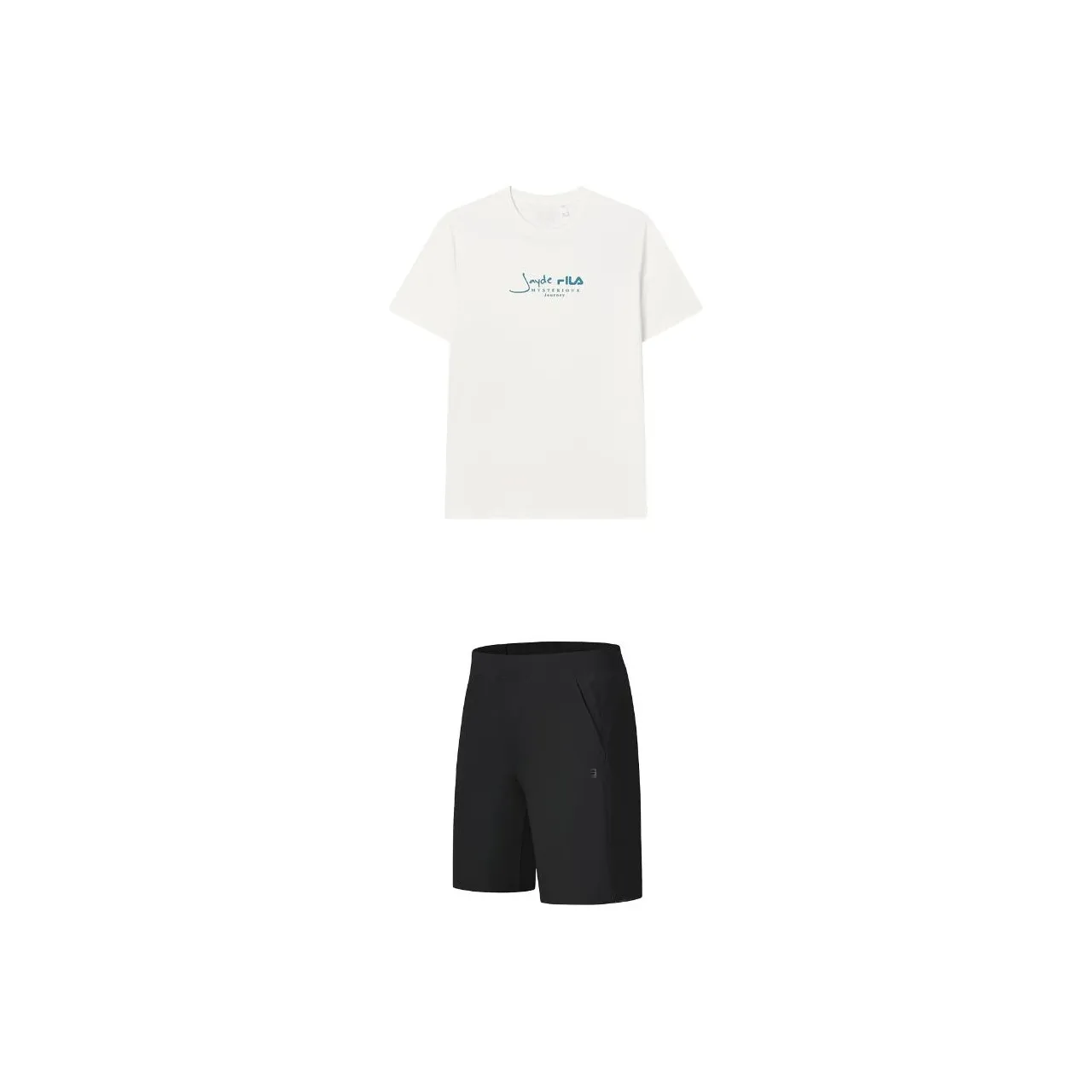 FILA Casual Sportswear Men's Clothing Set Cloud White Top+Pitch Black Shorts