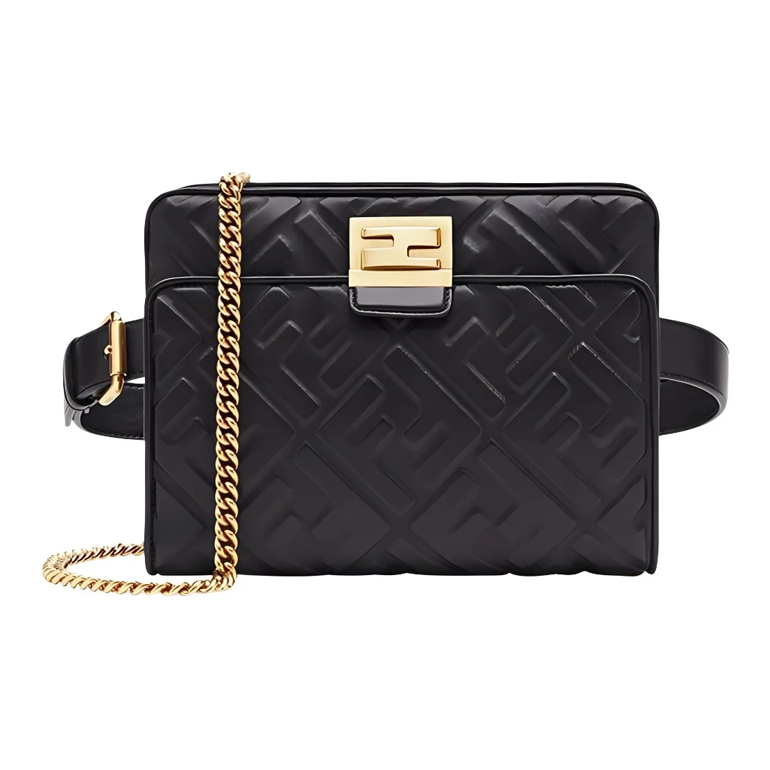 FENDI Lambskin Fanny Pack, Shoulder Bag, Crossbody Bag Women's Black/Gold