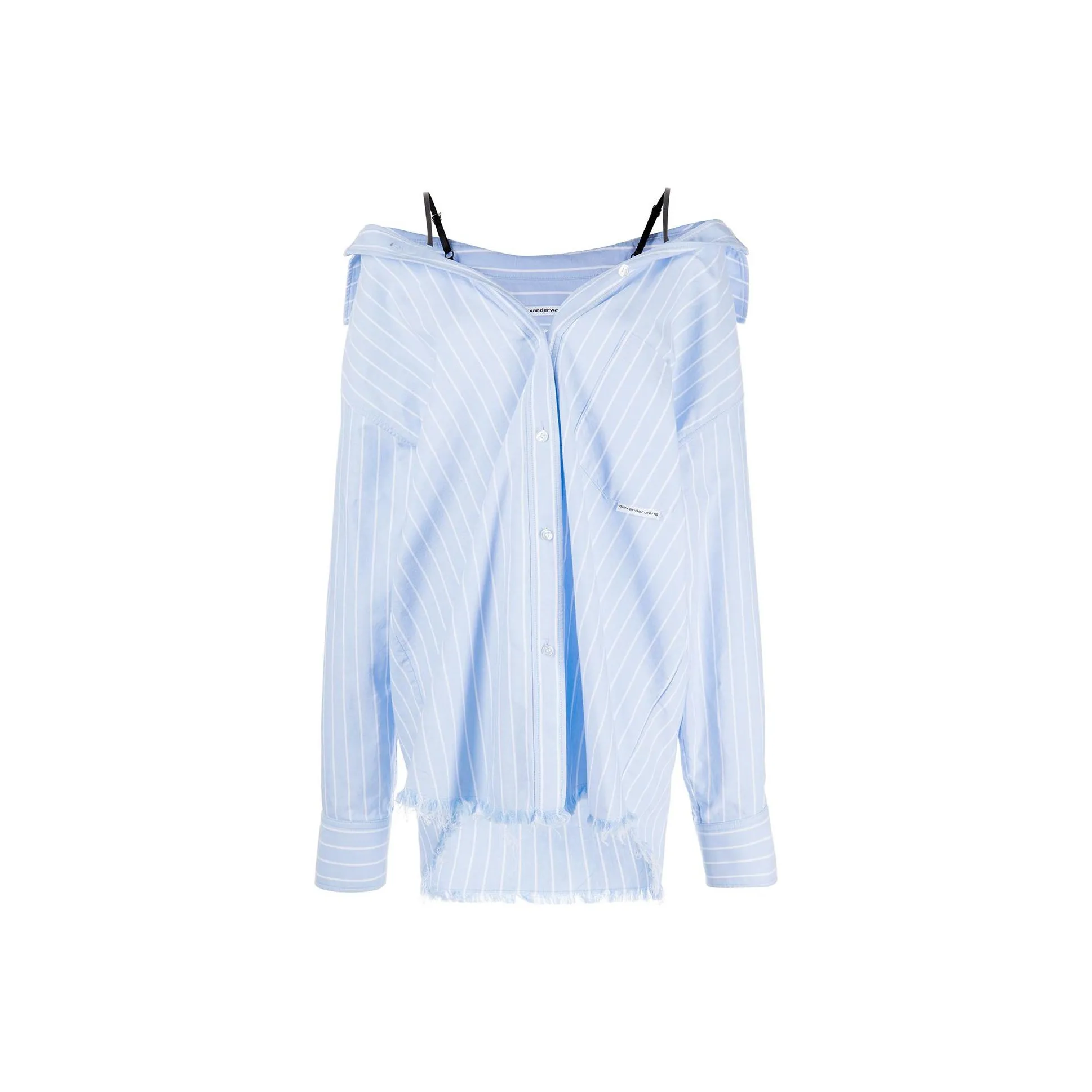 Alexander Wang Off Shoulder Boyfriend Charm Bra Strap Shirt Oxford Blue/White