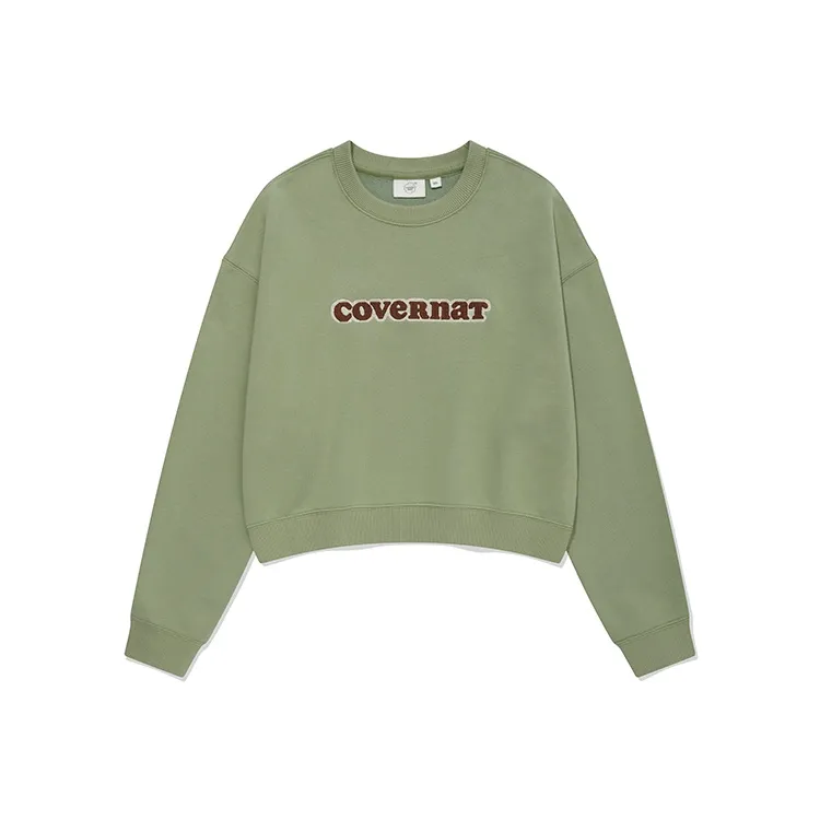 COVERNAT Crew Neck Cropped Casual Versatile Sweatshirt Women's Grass Green