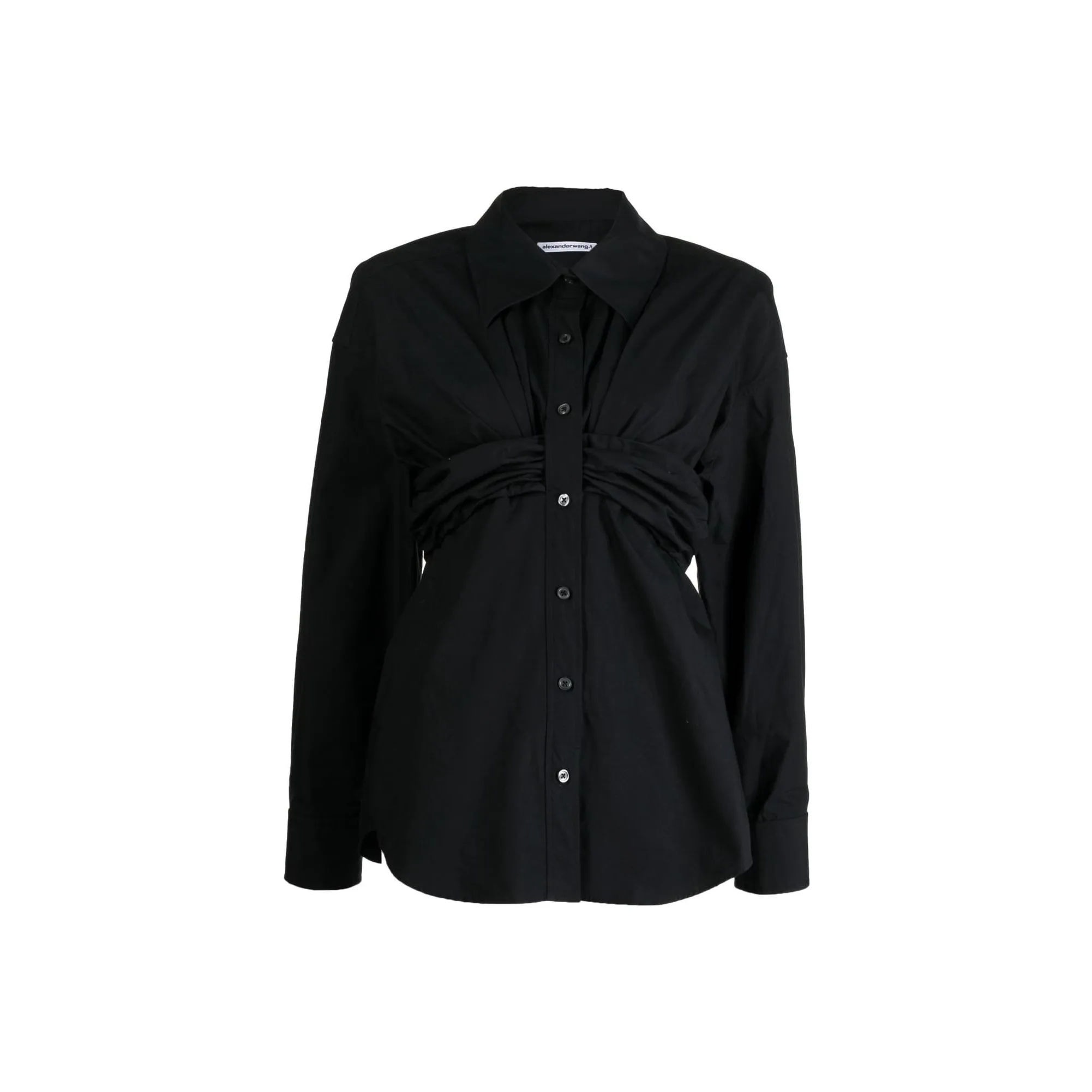 T By Alexander Wang Ruched Bandeau Overlay Open Front Shirt Black