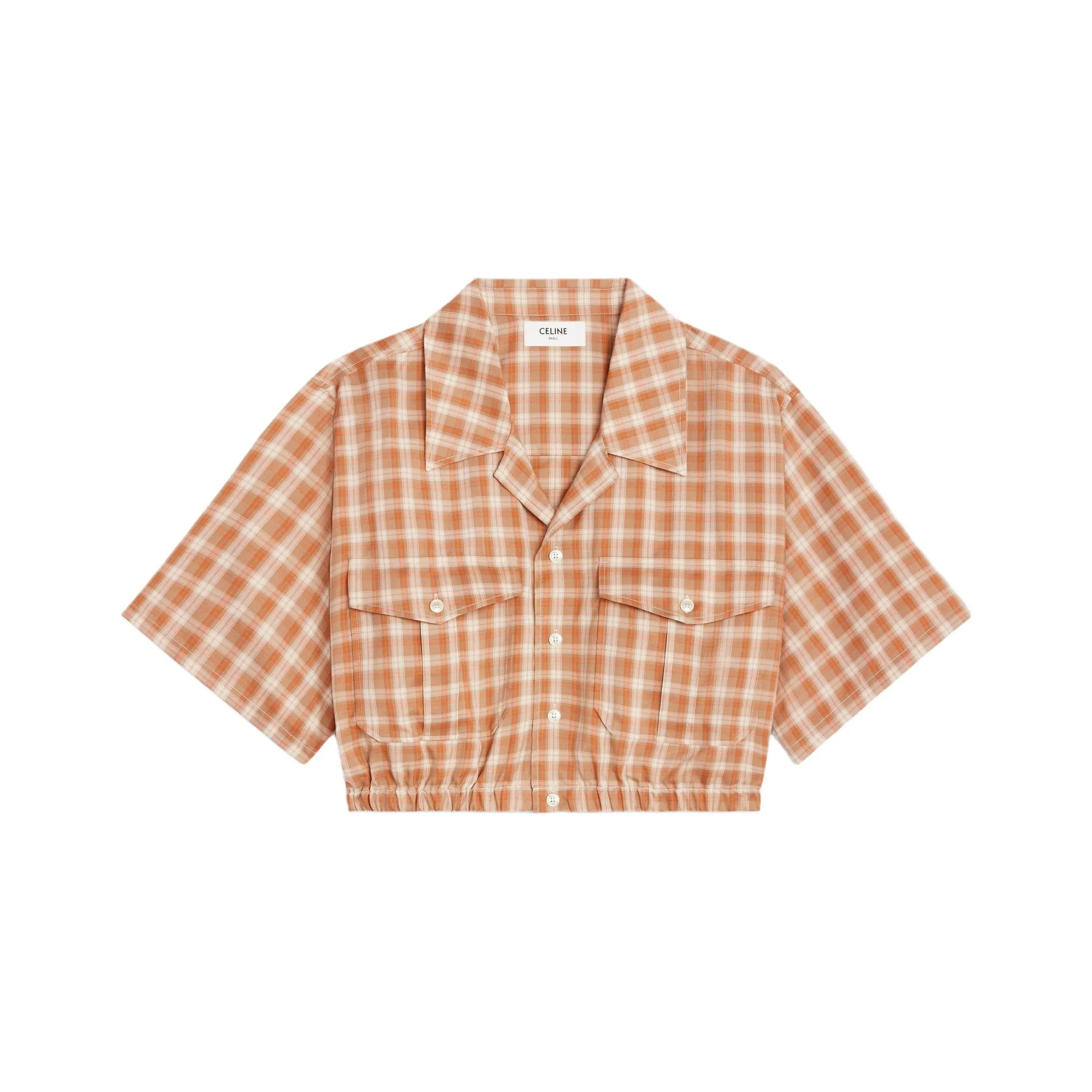 CELINE Checked Button Up Cropped Shirt