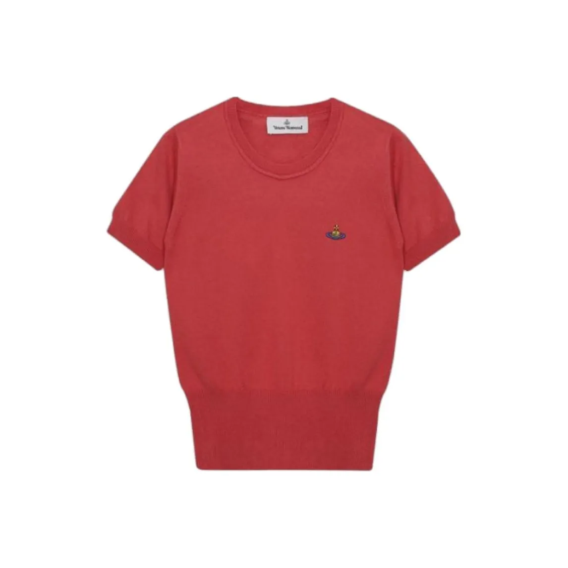 Vivienne Westwood Solid Color Logo Embroidered Short Sleeved Crew Neck T Shirt T Shirt Women's Red