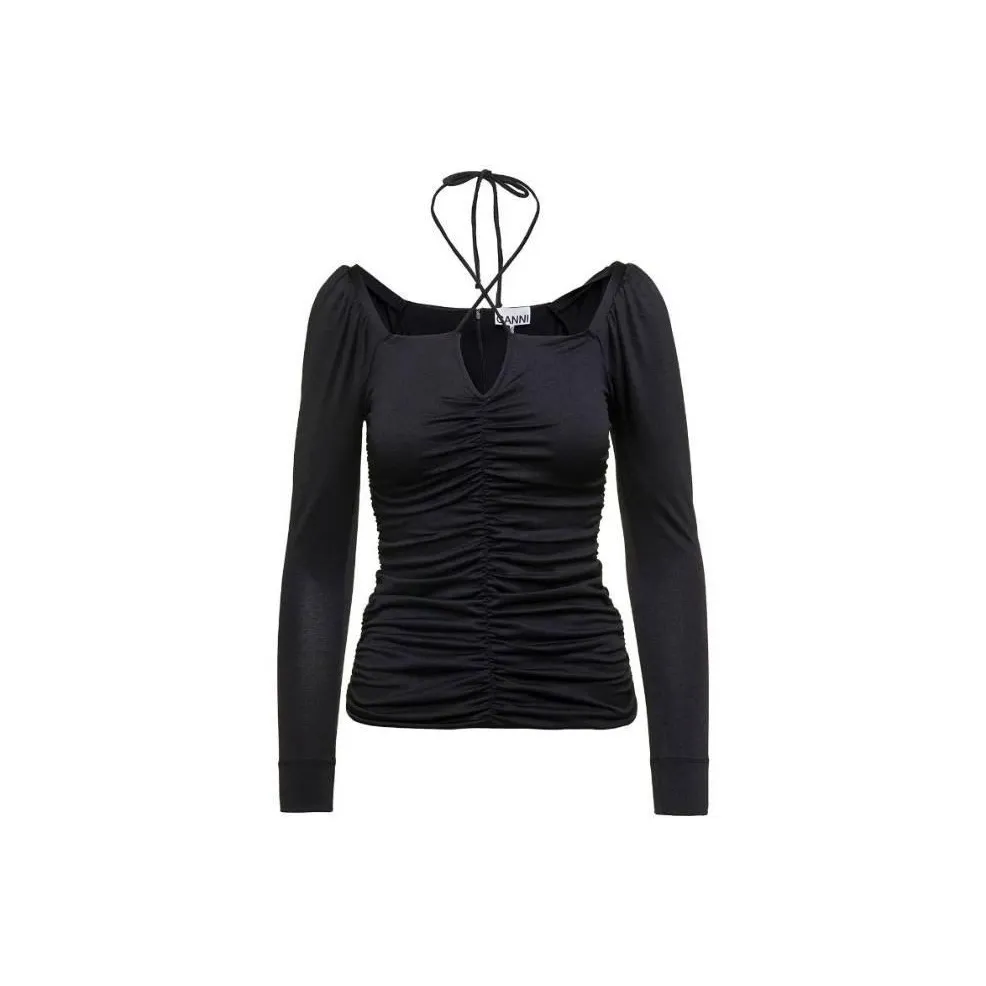 GANNI Ruched Halterneck Top