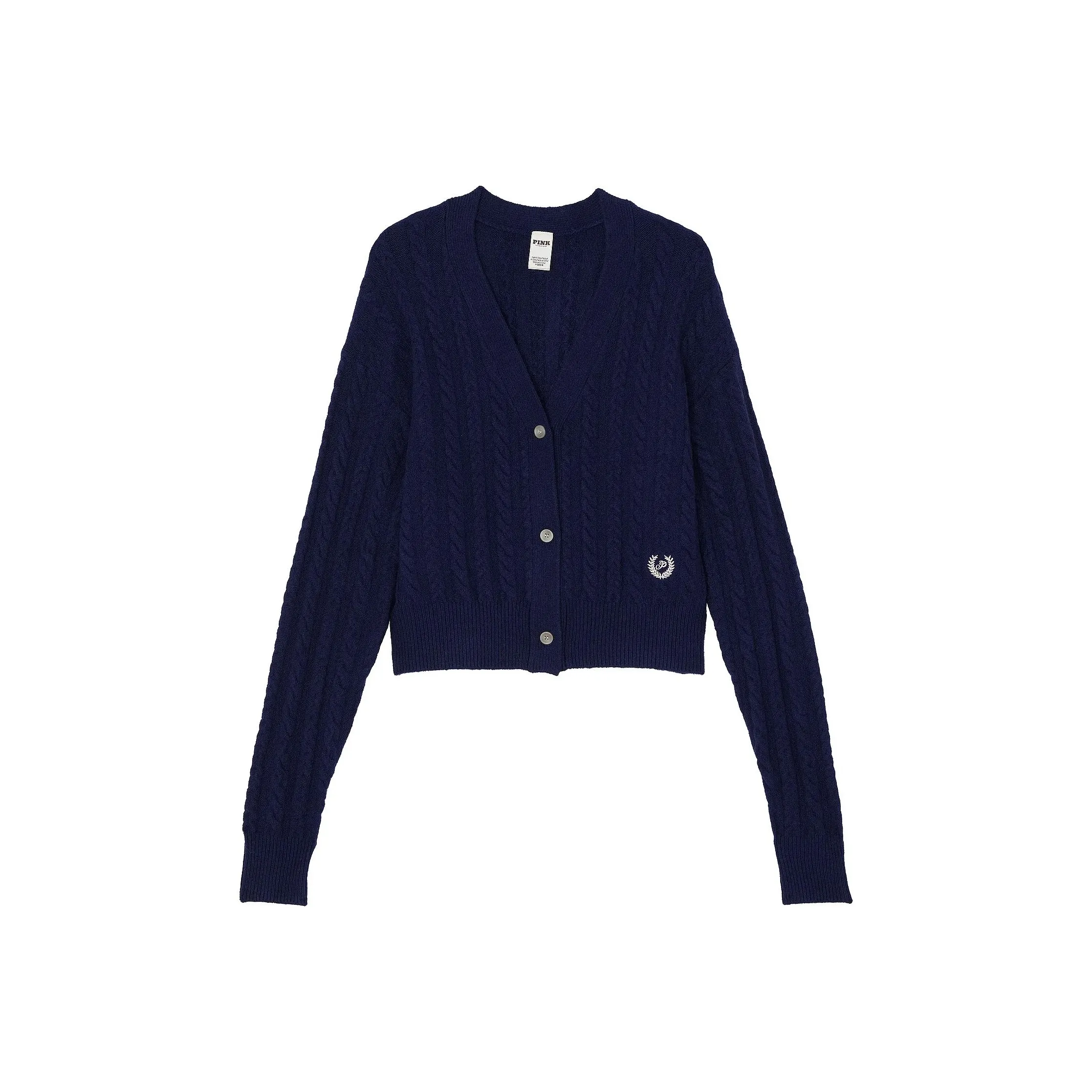 Victoria's Secret Розовый Collegiate Cable Knit Cropped Кардиган Midnight Синий Трикотаж Женский Midnight Marine