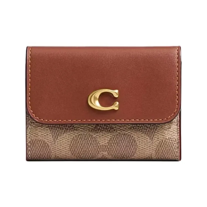 COACH Essential Coated Canvas With Calfskin Wallet Mini Women's Light Brown