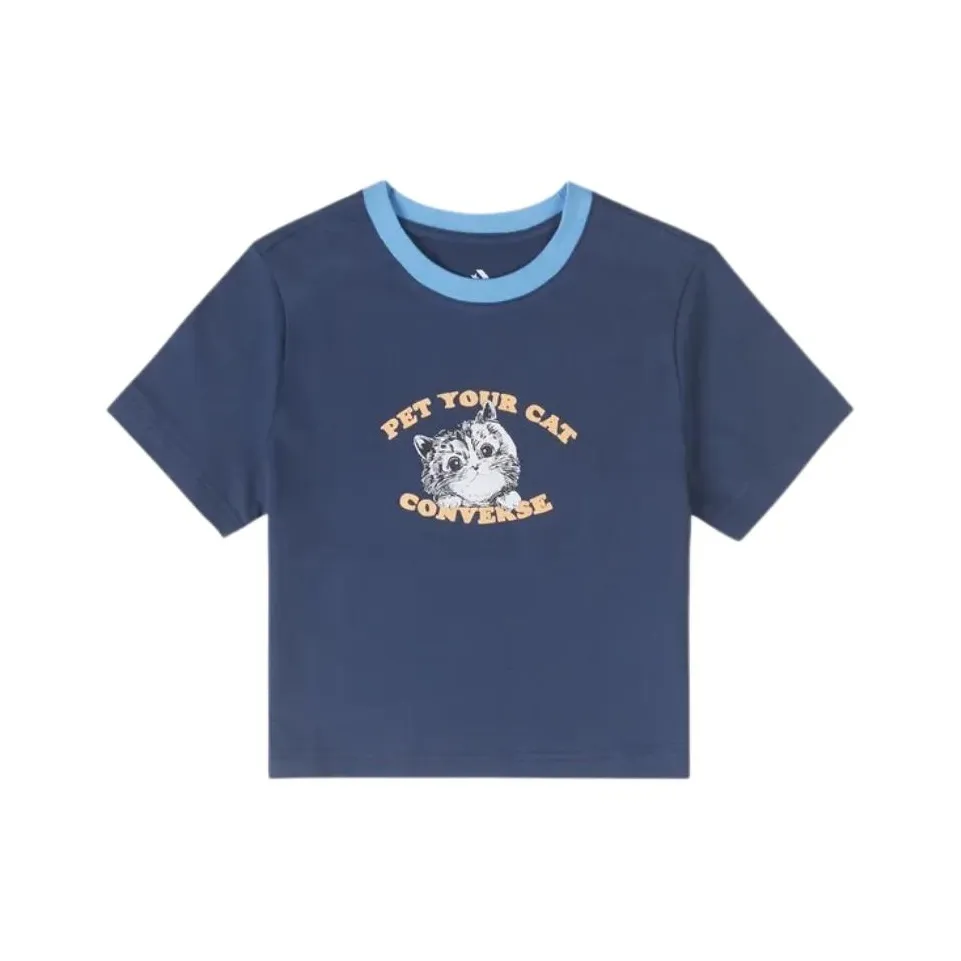 Конверс Обычная T-Рубашка Женская Синяя