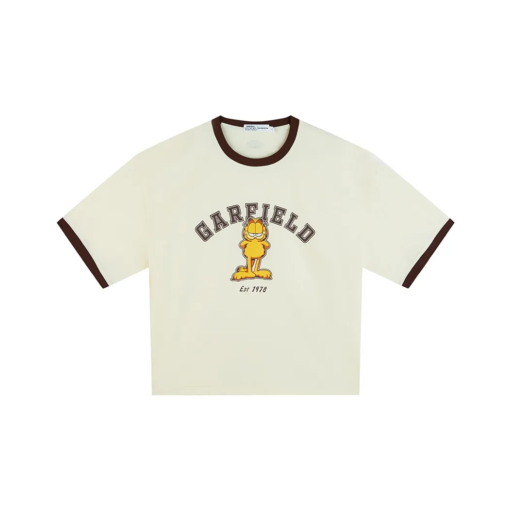 FUN X Garfield Однотонный с принтом и буквами круглый вырез пуловер свободный крой универсальный короткий рукав рубашка женский белый чай