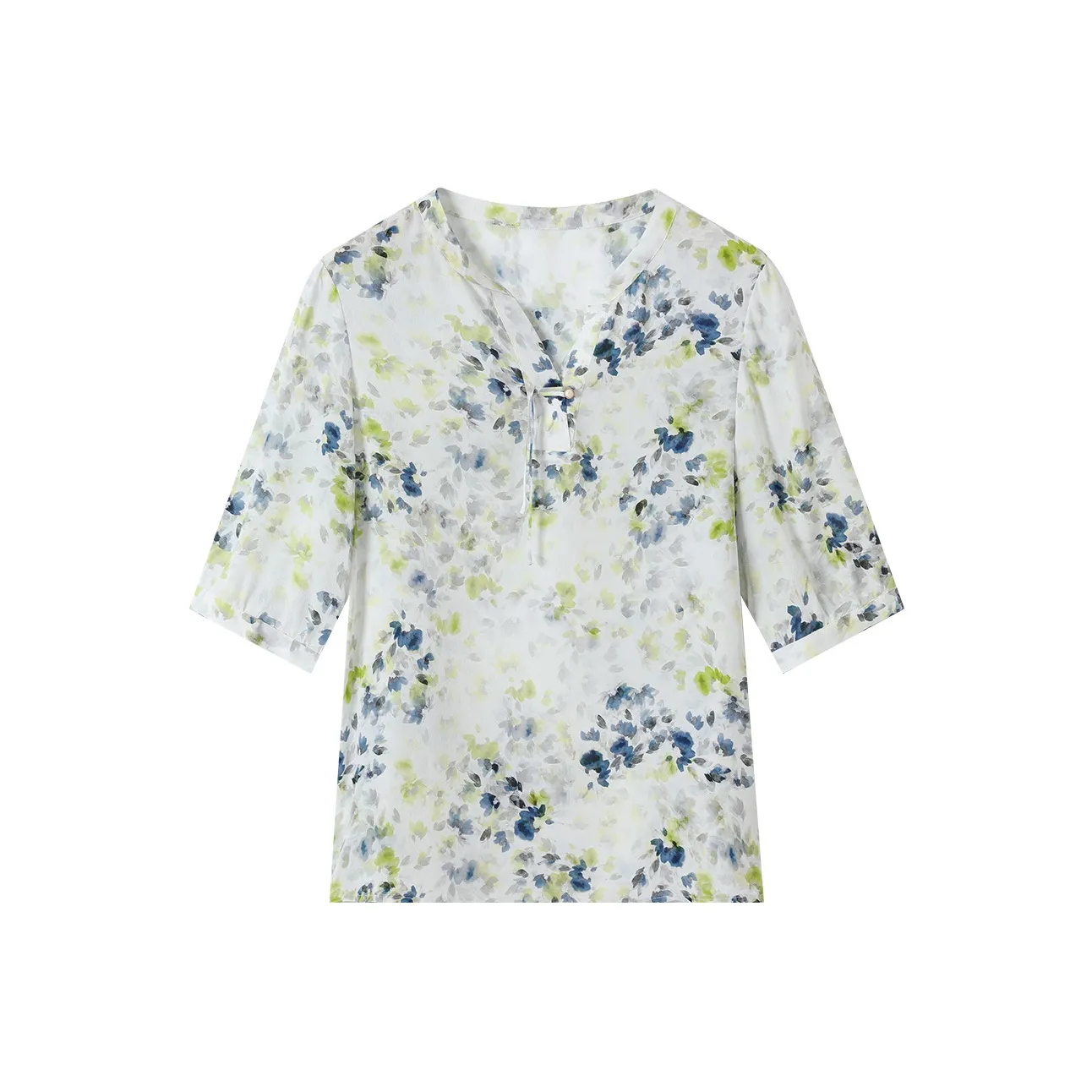 H YXIANG T Shirt Women's White Base Gray Yellow Small Floral